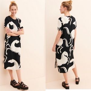 Anthropologie Black and White Swirl Maxi Dress